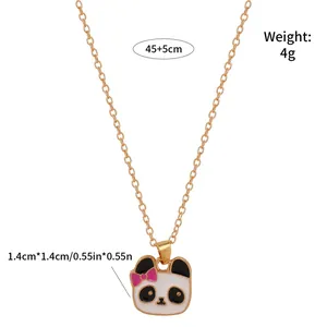 Cute panda pendant necklace with pink bow and gold chain, size 1.4x1.4cm, weight 4g