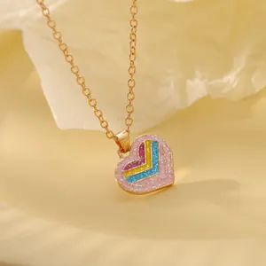 Cute Cartoon Alloy Enamel Animal Pendant Necklace Colorful Dinosaur Unicorn Heart Gold Plated Chain Necklace For Kids Gift