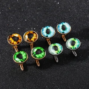 Gemelli artistici occhio del diavolo con cabochon in vetro dorato e argento
