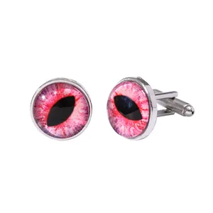Gemelli in argento con occhio del diavolo e cabochon rosa per camicie da business