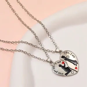 Couples heart pendant necklace set with Will You Marry Me engraving and crystals