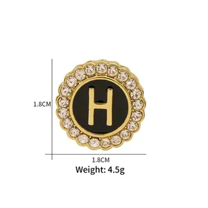 Elegant round crystal blazer brooch with letter H enamel and rhinestone accents