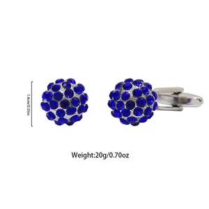 Detailed size and weight specs for blue crystal silver round cufflinks