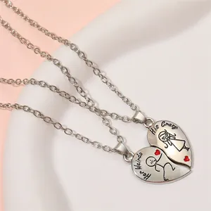 Couples heart pendant necklaces with His Crazy Her Weirdo engraving in polished silver