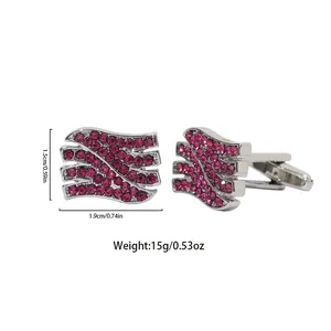 Silver cufflinks with pink crystals, wave design, size 1.9x1.5cm, weight 15g