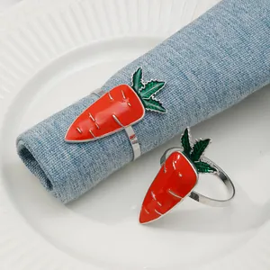 Servilleteros de Aleación de Metal Esmalte Zanahoria Conejo Decorativos de Pascua Hebillas de Servilleta Para Restaurante Fiesta Oro Plata