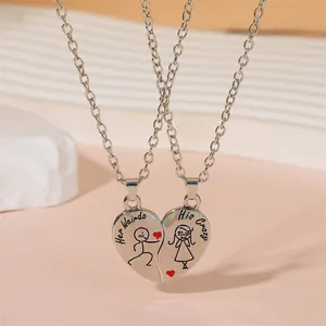 Detail of his and her heart puzzle necklaces with Her Weirdo and His Crazy engravings