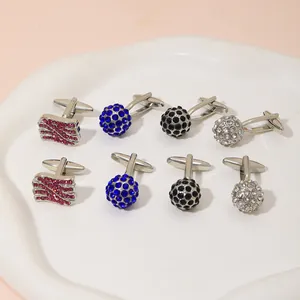 Alloy Rhinestone Crystal Ball Cufflinks For Men Women Business Wedding Party Elegant Geometric Metal Shirt Cuff Links Jewelry