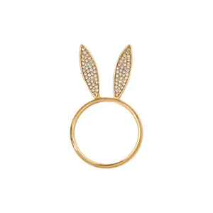 Gold rabbit ear napkin ring with sparkling crystals for elegant Easter table decor