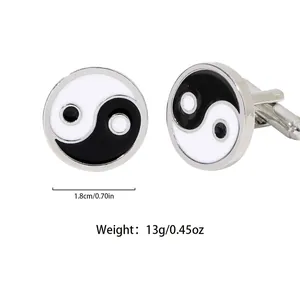 Gemelli da polso Tai Chi Yin Yang da uomo in lega d'argento con diametro di 1,8cm e peso 13g