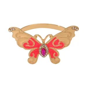 Charmanter goldener Schmetterling-Serviettenring mit rosa Emaille und Glitzersteinen