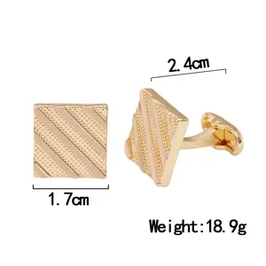 Men's square cufflinks with diagonal stripes showing dimensions 1.7x2.4cm and 18.9g weight