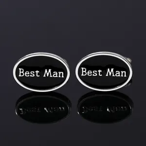 Elegantes gemelos ovalados Best Man en metal plateado y negro para accesorios de boda
