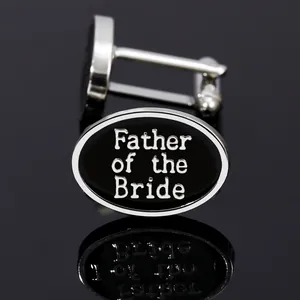 Gemelos ovalados plateados Father of the Bride con esmalte negro y acabado de metal pulido