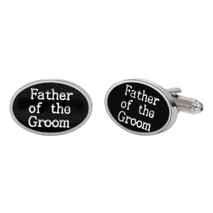 Gemelos de camisa ovalados en plata y negro con texto Father of the Groom ideal