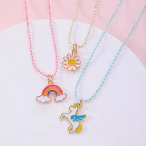 Rainbow, daisy, and unicorn BFF necklace set with colorful beaded chains for kids