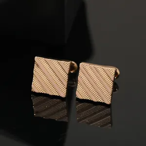 Men's Business Square Cufflinks Gold Plated Alloy With Pink Enamel Diagonal Stripes For Formal French Shirt Jewelry Accessory