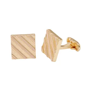 Elegant gold square cufflinks with diagonal striped texture for men's French shirts