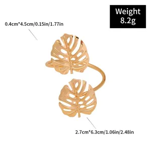 Specifiche dettagliate delle dimensioni di un portatovagliolo dorato a foglia di monstera
