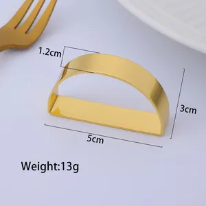 Detail view of gold semi-circle napkin ring with 5cm width and 3cm height measurements