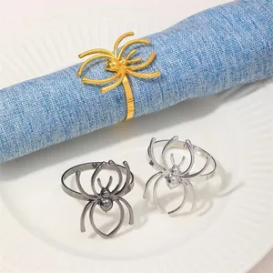Rond de Serviette Araignée en Alliage d'Aluminium Creux Boucle de Serviette en Métal pour Décoration de Table d'Halloween