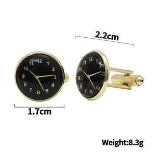 Boutons de manchette horloge dorés avec cadran noir pour chemises françaises