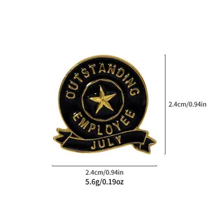 2.4cm Outstanding Employee award pin badge with gold star and July banner in black enamel