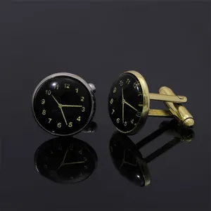 Boutons de manchette style français classique avec cadran de montre en or et argenté