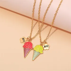 Cartoon ice cream Best Friends necklace set with gold chain and BFF pendants