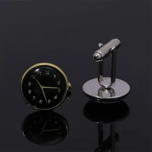 Boutons de manchette style montre avec cadran noir et bordure dorée pour chemises homme