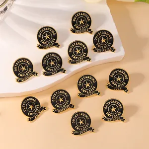 Set of 12 black and gold metal enamel pins for outstanding employee monthly recognition