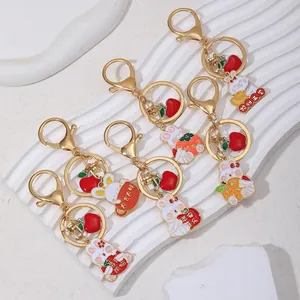 Cute Cartoon Rabbit Metal Keychain With Apple Pendant Enamel Zinc Alloy Bag Charm For Women Gift Lucky Rabbit Key Ring