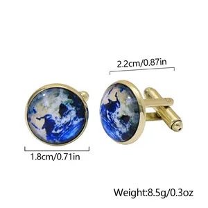 Detailed size view of round world map cufflinks with 1.8cm diameter and 2.2cm length