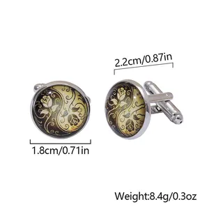 Detailed dimensions of round vintage map cufflinks showing diameter and product weight