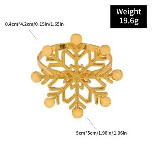 Golden snowflake napkin ring with 5cm diameter and 19.6g weight for table decoration
