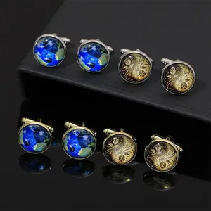 Men's world map and floral pattern cufflinks set in gold and silver finish with gift box