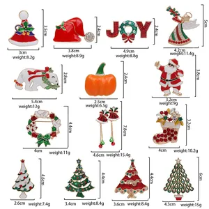 Detailed size and weight specifications for various festive Christmas and holiday brooches