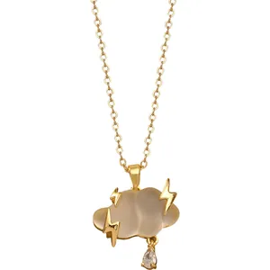 Minimalistische Goldene Wolkenkette mit Blitzakzenten und Wassertropfen-Kristallanhänger
