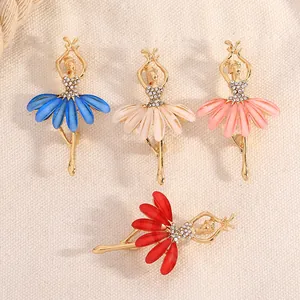 Fashion alloy ballet dancer brooches with rhinestones in four elegant colors