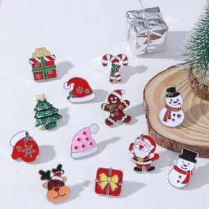 Christmas Enamel Brooch Pin Alloy Santa Claus Christmas Tree Reindeer Snowman Gingerbread Man Brooches For Festive Party Clothing Accessory Gift