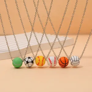 Collier Pendentif Ballon de Sport en Alliage Football Basketball Baseball Tennis Pour Hommes Femmes Fans Bijoux Cadeau Quotidien