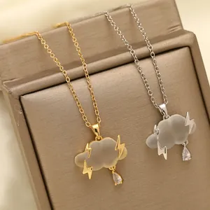 Kreative Wolke Blitz Anhänger Halskette Mit Zirkonia Wasser Tropfen Designer Kupfer Vergoldet Modeschmuck Für Damen Mädchen Geschenk