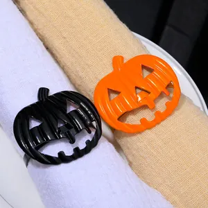 Halloween Pumpkin Napkin Rings Wooden Jack-O-Lantern Hollow Napkin Buckle For Hotel Table Decor Party Supplies