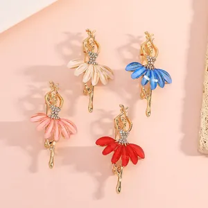 Set of four ballet dancer brooches with rhinestones and colorful resin petals
