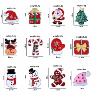 Size chart showing 12 vintage Christmas brooches with specific weights and dimensions