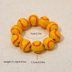 Détail de perles de baseball jaunes avec dimensions pour ronds de serviette sport