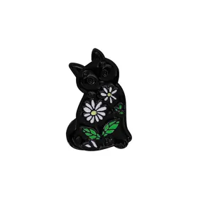 Cute Cartoon Cat Enamel Pin Brooch Alloy Funny Black Cat Flower Coffee Cup Badge Accessory For Clothing Backpack Hat Decor