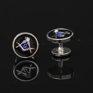 Freemason silver round cufflinks with black enamel and G symbol for men's shirts