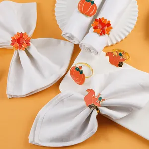 Autumn squirrel and sunflower napkin rings set for Thanksgiving table decoration