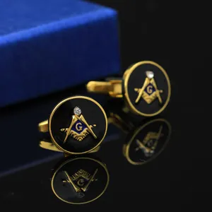 Elegant gold Masonic cufflinks with black enamel inlay and G symbol for French shirts
